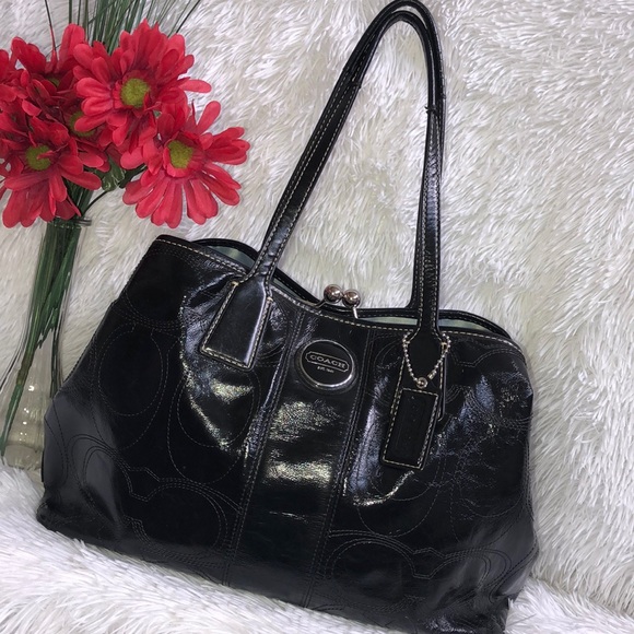 black patent leather satchel